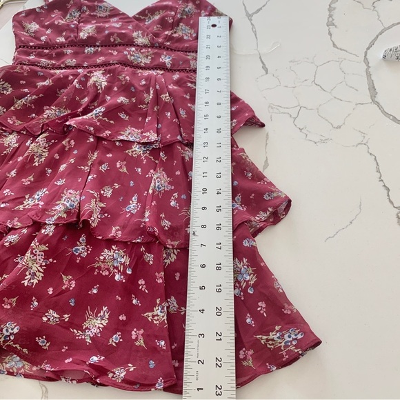 Burgundy Red Floral Print Tiered Ruffle Mini Dress - Picture 11 of 16
